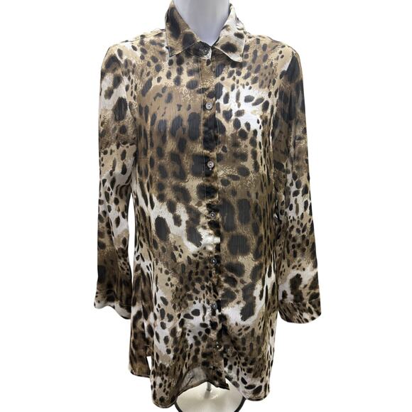 Tommy Bahama Tops - Tommy Bahama Tunic Blouse Womens XS Animal Leopard Print Long Sleeve Top Button